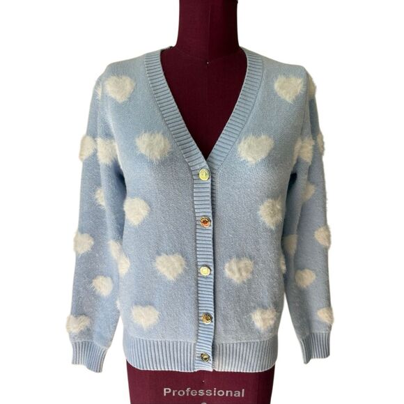 NEW Lilly Pulitzer Heart Jacquard Sweater Cardigan  size S Blue Button Front - Picture 2 of 9